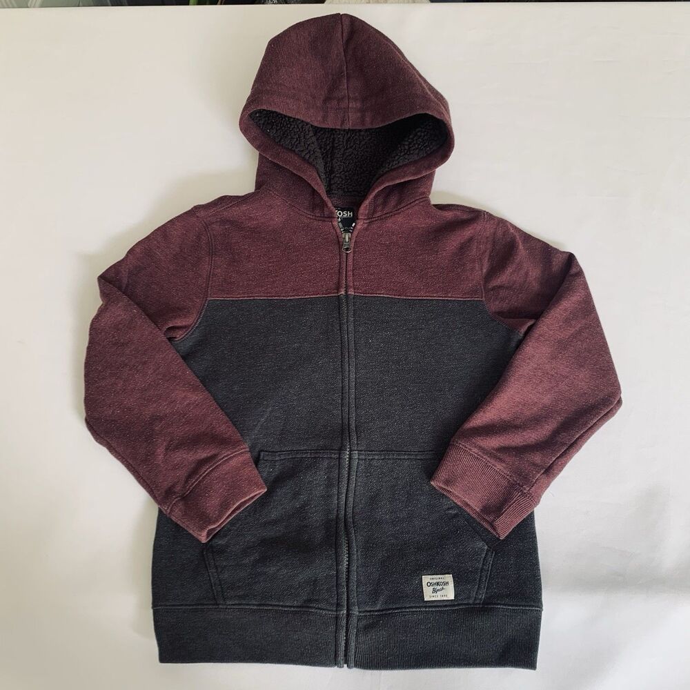 OshKosh Jacket Youth 10 Burgundy Gray Fleece Lined Zip Casual School Outdoor